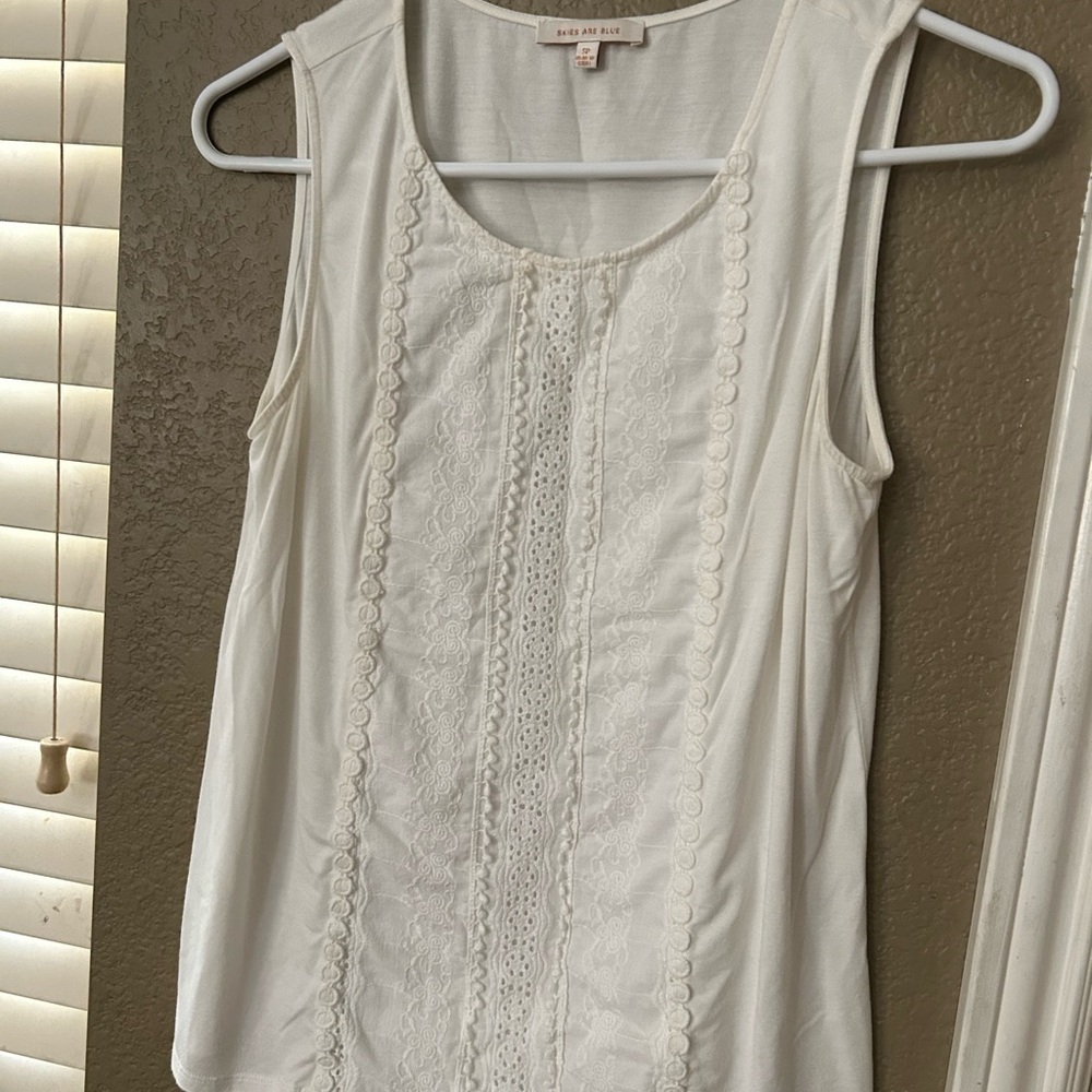 Skies Are Blue Ivory Lace Detail Tank Top